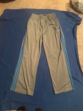 adidas Originals Men's Gray Track Pants with Blue Side Stripes